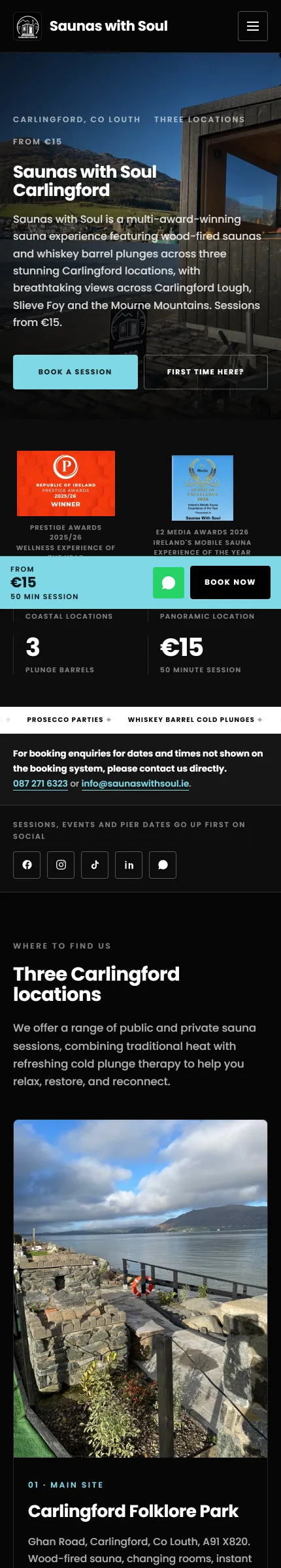 Saunas with Soul website on a phone